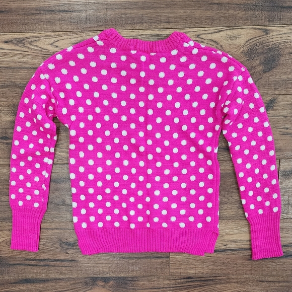 SO Junior's Pink Crew Neck Winter Reindeer Polka Dot Pullover Sweater Medium M - Picture 7 of 8
